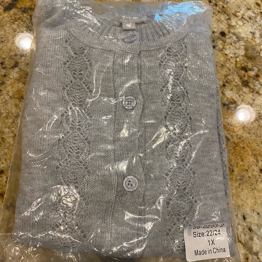 Beautiful grey button cardigan knit sweater. 1X